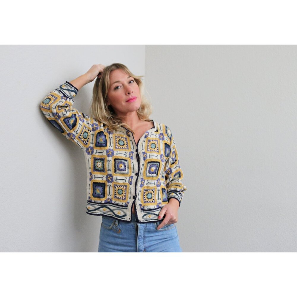 1990's Vintage the Peruvian Connection Hand Crochet Cardigan ~ Women's XS SM MD